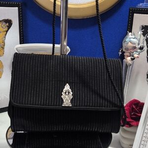 Bally Vintage Pleated Satin Evening Bag With Silver/ Rhinestone Crest Clasp 🔥🔥